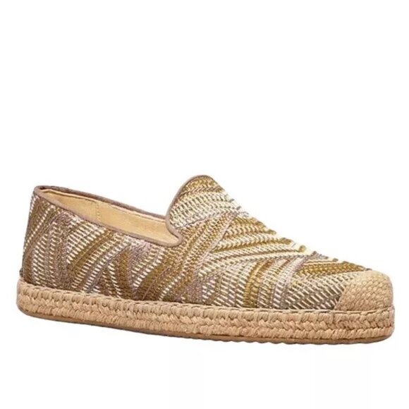 Stuart Weitzman Metallic Woven Espadrille Pipe Catalan Flats - Picture 1 of 8